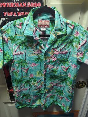 RJC Floral Pink Flamingo Aloha Hawaiian S/S Shirt Men's Medium Med M Made In USA